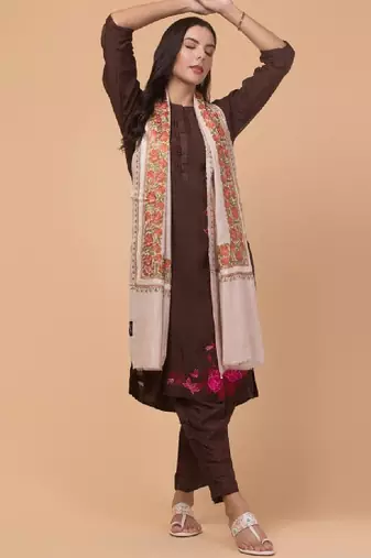 Floral kashmiri embroidered pure woollen shawl