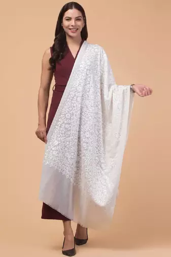 Floral embroidered aari work woollen stole