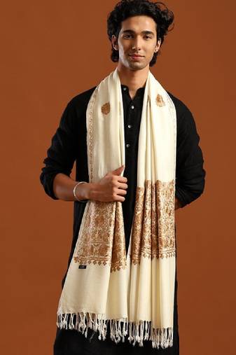 Floral woven design pure wool shawl