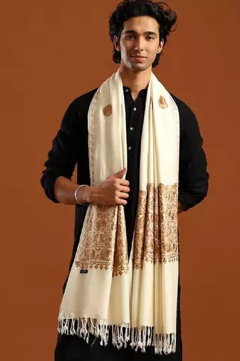 Floral woven design pure wool shawl