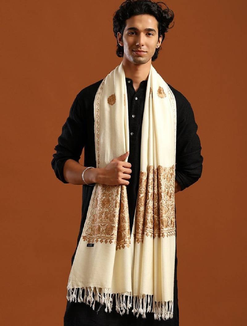 Floral woven design pure wool shawl