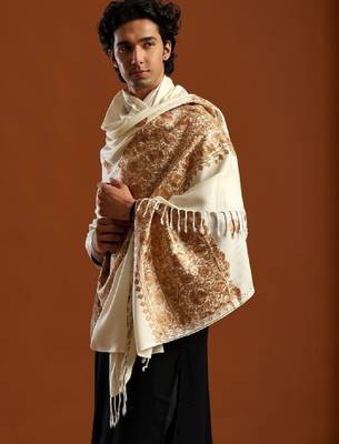 Floral woven design pure wool shawl 2