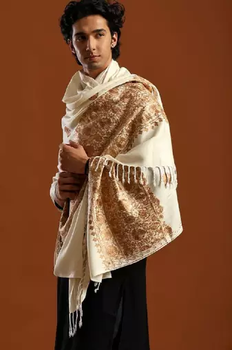 Floral woven design pure wool shawl