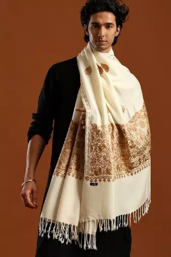 Floral woven design pure wool shawl