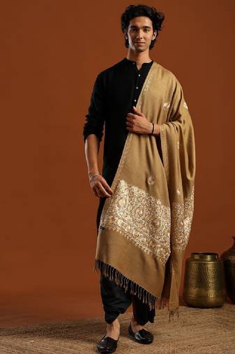Floral embroidered aari work shawl