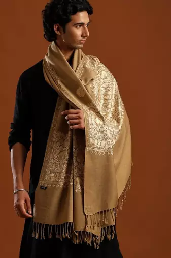 Floral embroidered aari work shawl