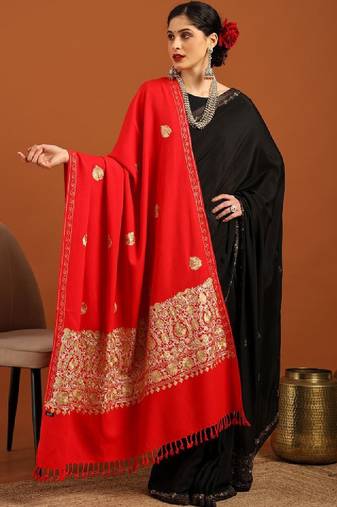 Floral embroidered aari work tasselled shawl