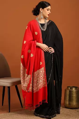 Floral embroidered aari work tasselled shawl