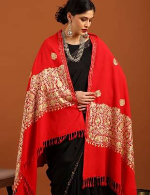 Floral embroidered aari work tasselled shawl 4
