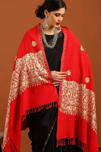 Floral embroidered aari work tasselled shawl