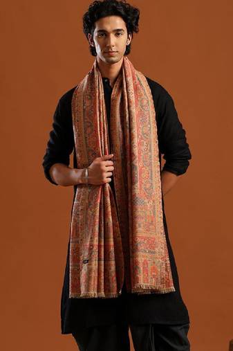 Floral woven design pure wool shawl