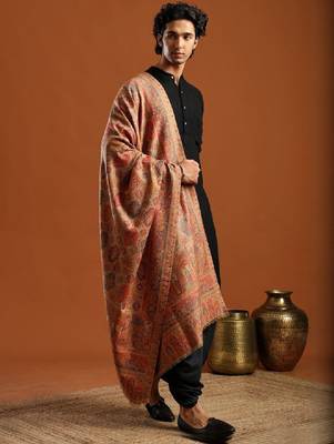 Floral woven design pure wool shawl 2