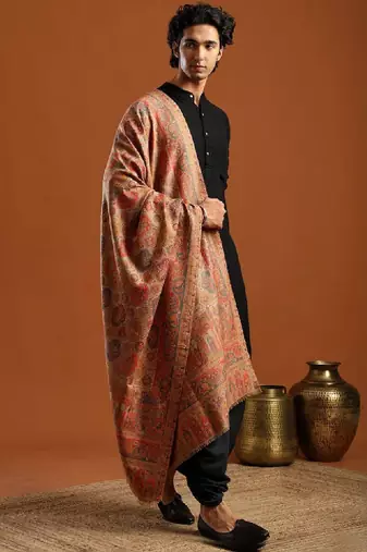 Floral woven design pure wool shawl