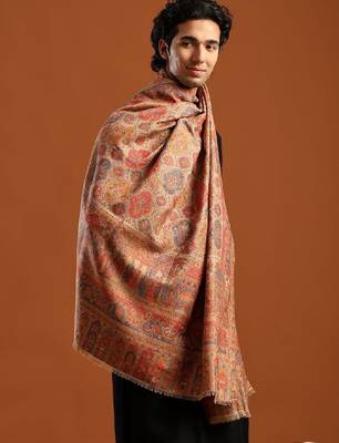 Floral woven design pure wool shawl 4
