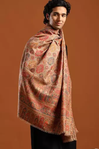 Floral woven design pure wool shawl