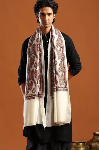 Geometric woven design pashmina shawl