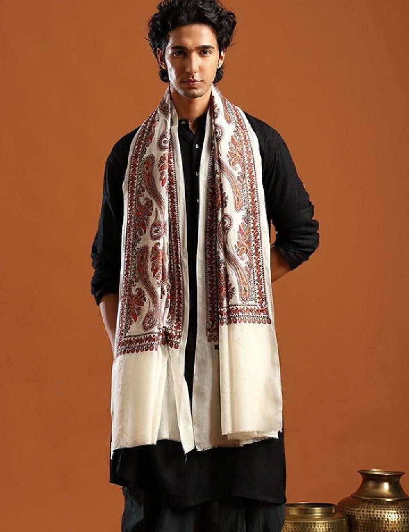 Geometric woven design pashmina shawl
