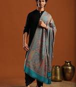 Ethnic motifs woven design fringed border detail jamawar shawl