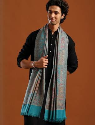Ethnic motifs woven design fringed border detail jamawar shawl 2