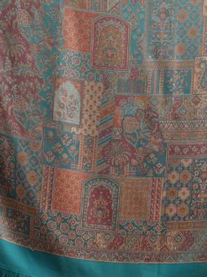 Ethnic motifs woven design fringed border detail jamawar shawl 4