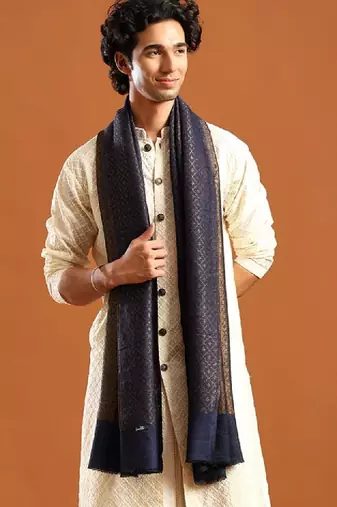 Men ethnic motif woven design reversible zari shawl