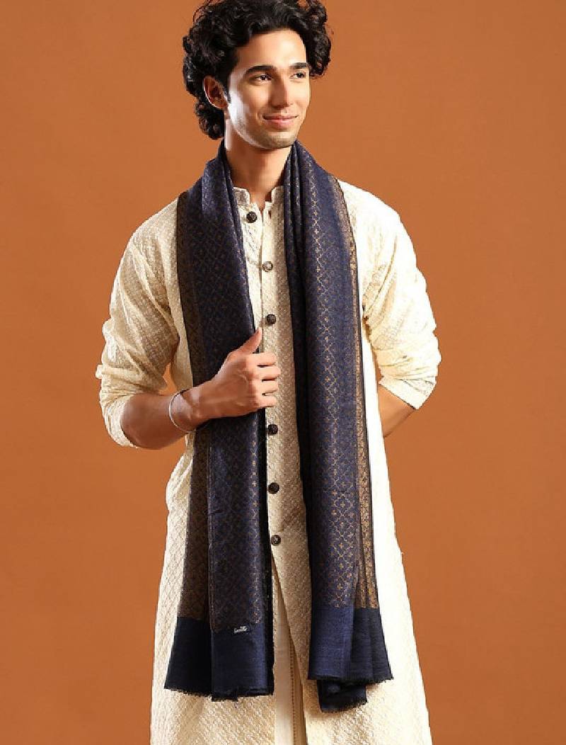Men ethnic motif woven design reversible zari shawl