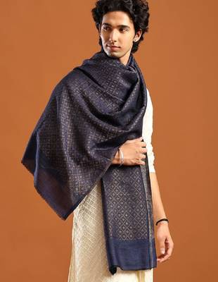 Men ethnic motif woven design reversible zari shawl 2