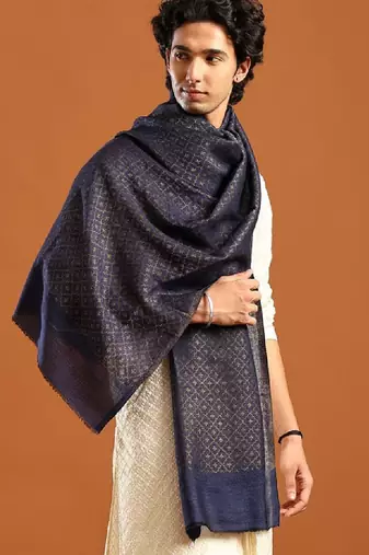 Men ethnic motif woven design reversible zari shawl
