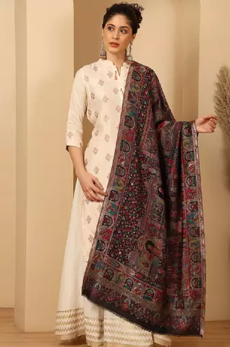 Women woven darbar design fringed stole