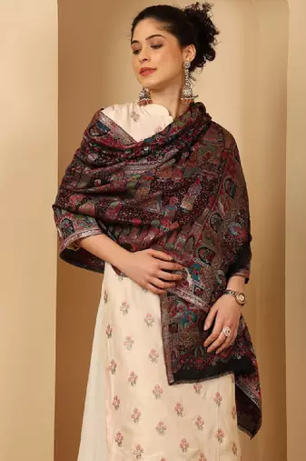 Women woven darbar design fringed stole