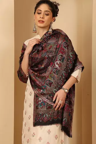 Women woven darbar design fringed stole