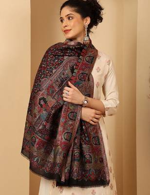 Women woven darbar design fringed stole 4
