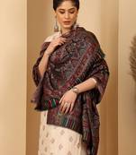 Floral woven design zari fringed shawl
