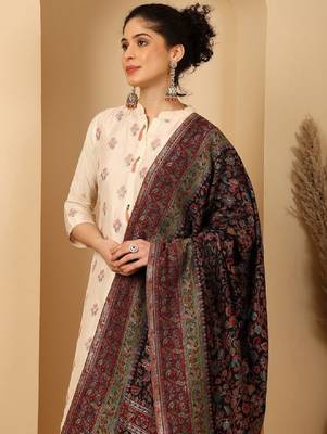 Floral woven design zari fringed shawl 4