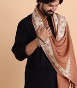 Men pure wool embroidered stole with fringes