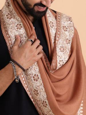 Men pure wool embroidered stole with fringes 2