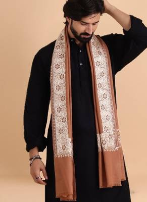 Men pure wool embroidered stole with fringes 3