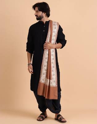 Men pure wool embroidered stole with fringes 4