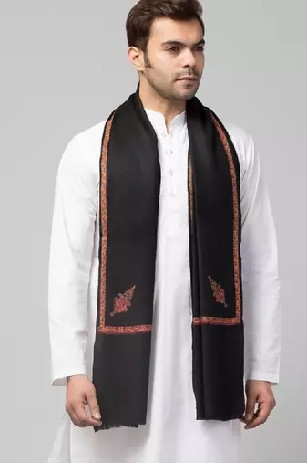 Men fine wool kingri embroidery stole with fringes