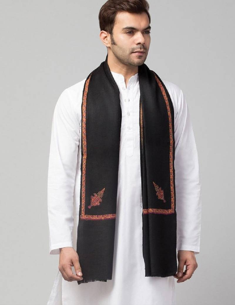 Men fine wool kingri embroidery stole with fringes