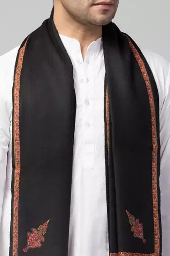 Men fine wool kingri embroidery stole with fringes