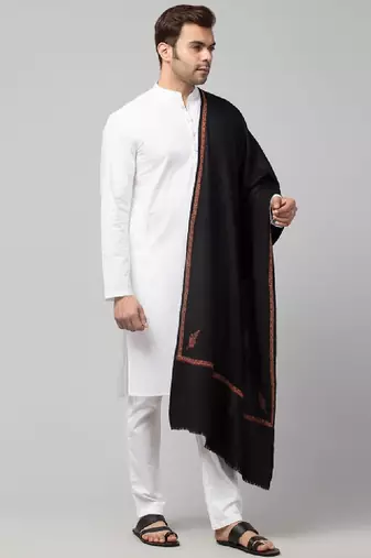 Men fine wool kingri embroidery stole with fringes