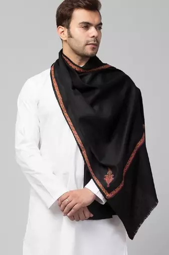 Men fine wool kingri embroidery stole with fringes