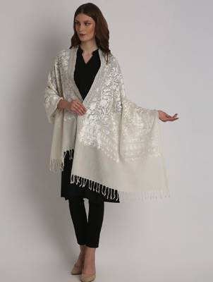 Floral embroidered thread work woollen stole 1