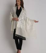 Floral embroidered thread work woollen stole