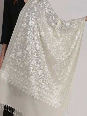 Floral embroidered thread work woollen stole 2