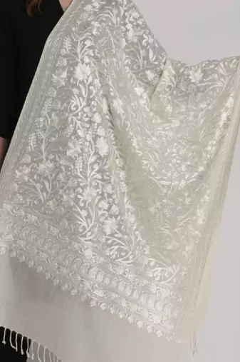 Floral embroidered thread work woollen stole