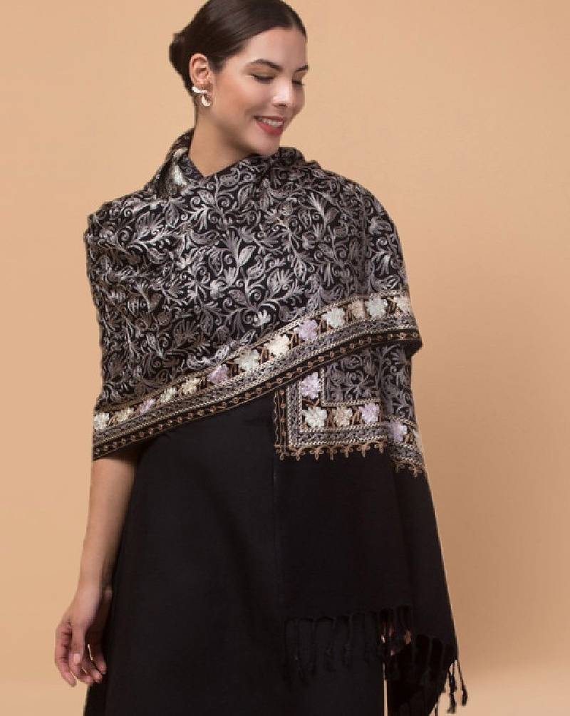 Floral embroidered thread work stole
