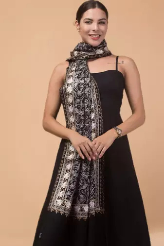 Floral embroidered thread work stole