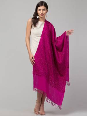 Floral embroidered aari work woollen stole 1